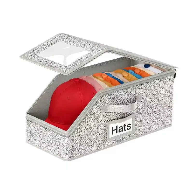 VH Hat storage solution - beanie dust bag, hat portable storage box. Baseball hat storage box, can hold 12 hats. Wardrobe-specific , sturdy and stackable design, with a transparent cover, flip-top opening, space-saving wardrobe hat box, breathable fabric.