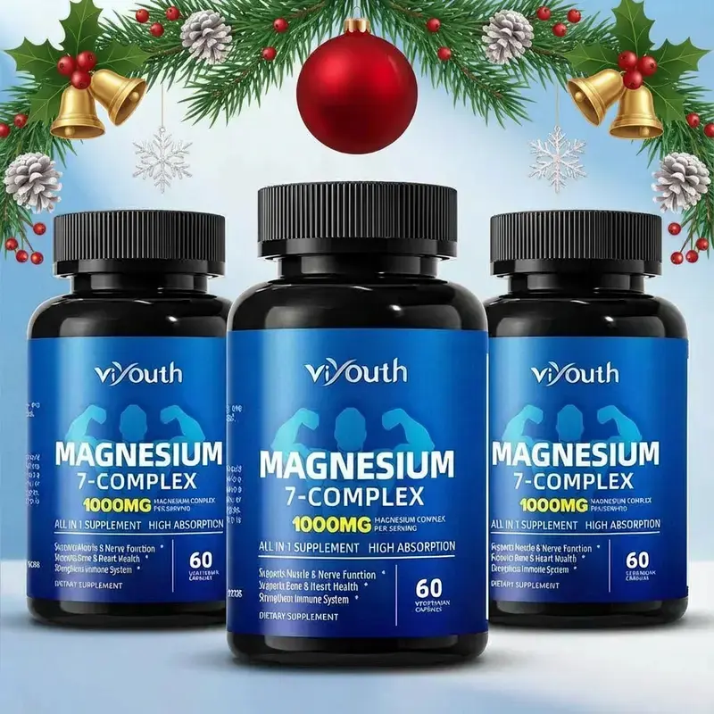 Viyouth 1-3Bottles Pack: 1000mg 7-Form Magnesium Complex with Zinc – Supports Deep Sleep, Muscle Relaxation, Stress Relief, Energy, Heart & Bone Health – 3rd Party Tested.