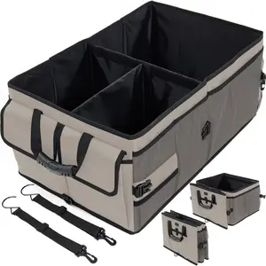 Gorilla Grip Patent Pending Large Capacity Trunk Organizer, Sturdy Water and Slip Resistant Collapsible Organization Container for Car, Sedan, SUV, Multi Compartment Box, Vehicle Accessories