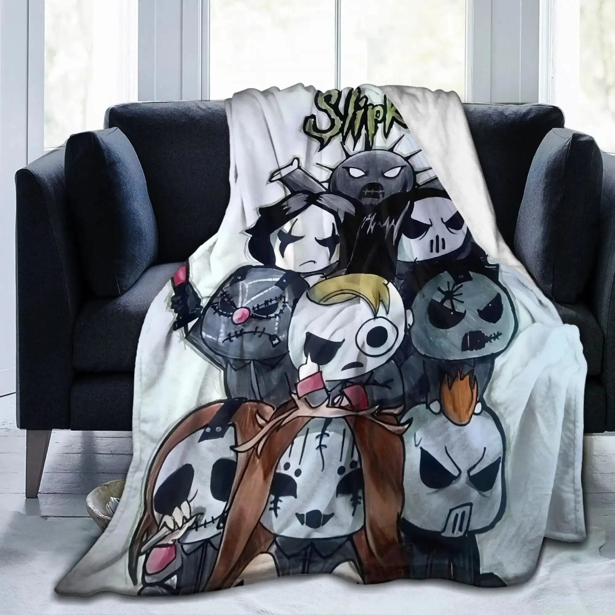 Slipknot Cartoon Character Themed Flannel Cozy Throw Blanket - Warm Napping Blanket for Sofa, Bed, All-Season Gift Item, One Piece Blankets, Cartoon Style Blankets
