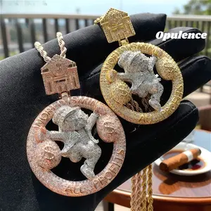 Zircon Moissanite Bag Boy Pendant Necklace for Men, Gold Silver Rose Gold Iced Out Hip Hop Rapper Chain, Bling Streetwear Jewelry, Adjustable Statement Cuban Rope Chain, Gift for Boyfriend Friends Birthday Party birthday gift birthday gift