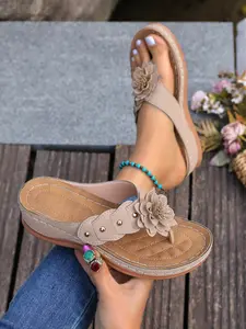 Women's Comfortable Casual Slippers, Soft Wedge Heel, Flexible Sole, PU Leather, Plain Design, Ideal for School, Work, Commute