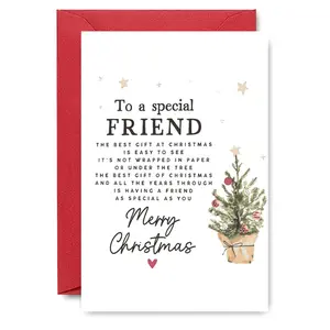 Special Friend Christmas Card - "To a special FRIEND" Poem | Snowflake & Glitter Tree Art, Handwritten Merry Christmas, Suitable for Besties, Sentimental Holiday, Greeting Card