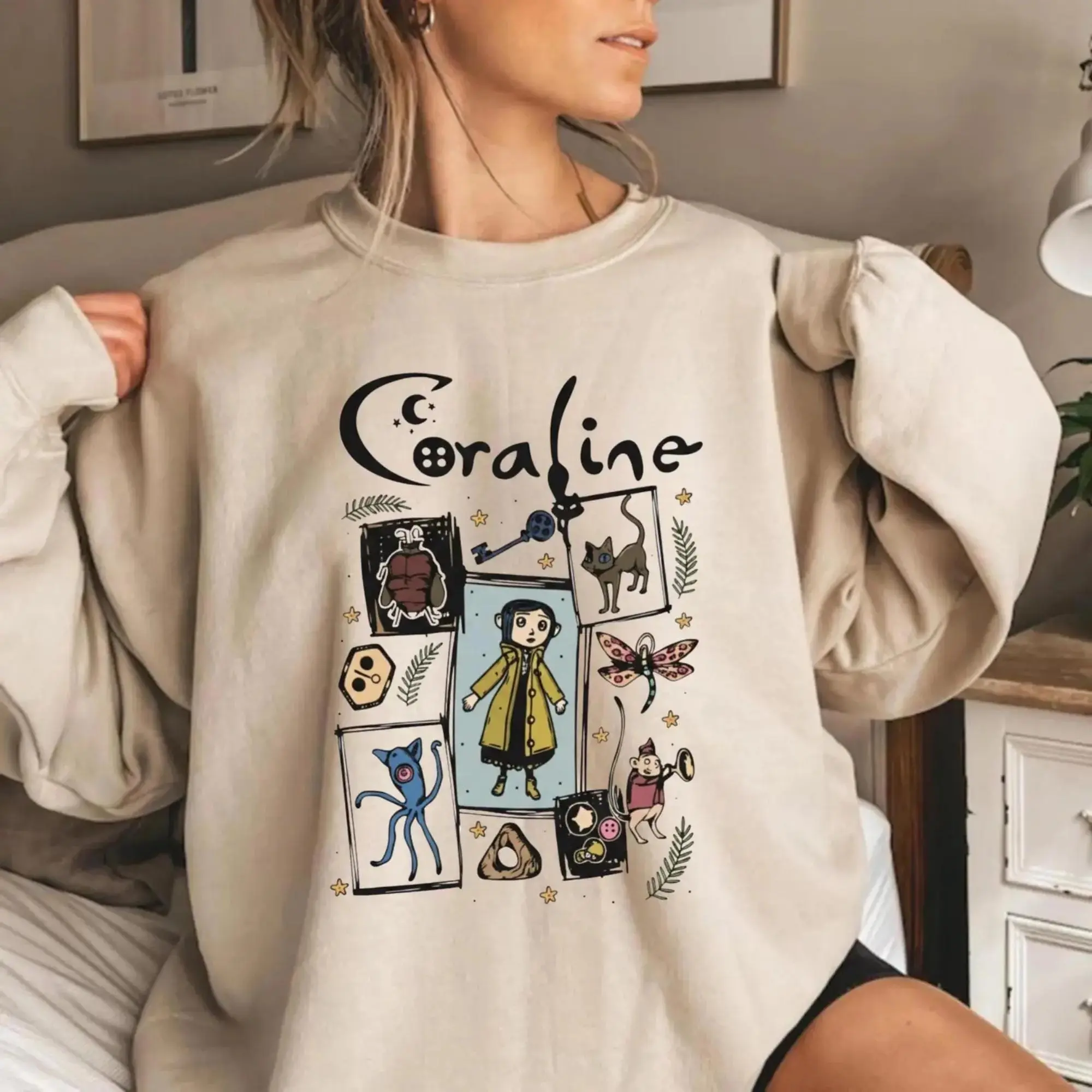 Coraline shirt for fans, Vintage Inspired Dolls Collage, Spooky Season Tee