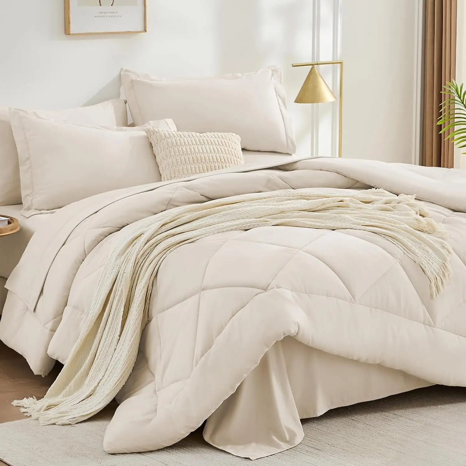 7 Pieces Queen Comforter Set, All Season Bed in a Bag Queen Size, Luxury Soft Bedding Sets with Comforter, Flat Sheet, Fitted Sheet, Pillowcases & Pillow S