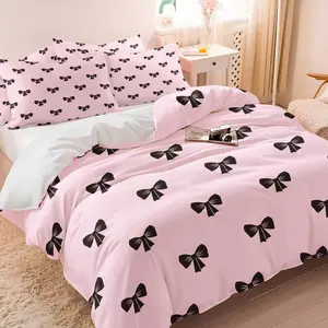 Simple and unique bowknot element printed duvet cover set, 2/3 Pcs,Includes 1 Count Duvet Cover & 1/2 Pillowcase without Filler,Soothing and refreshing,Soft and comfortable, this makes a great bedding gift,Multiple styles available.