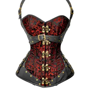 Handmade Steel Boned Brocade Overbust corset w/ Front Clasps