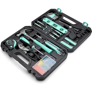 Basic Home Tool Set with Storage Box, 142 Pieces, Turquoise, 13.39 x 9.25 x 2.95inch
