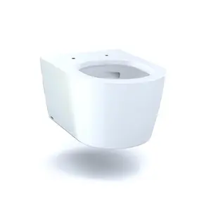 Toto CT447CFG-01 RP Wall-Hung Contemporary D-Shape Dual Flush 0.9 & 1.28 GPF Universal Height Skirted Toilet Bowl with Cefiontect, Cotton White