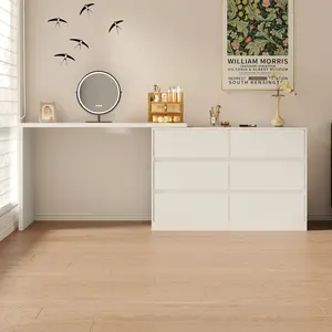 FUFU&GAGA NEW 2 in 1 Vanity Desk, 51" Vanity Table with L-Shaped Desk & Double Dresser, Versatile Makeup Vanity Dressing Table with 6 Drawers for Bedroom