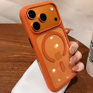 Phone Case: iPhone 17 Pro Max Air Magnetic Phone Case, Acrylic Wireless Charging Transparent Orange Original Hard Drop-Proof Compatible Protective Case, Shockproof and Vibration-Resistant