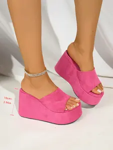 New Thick Sole Wedge Sandals, Simple Yet Stylish, Comfortable and Versatile, Textile Upper, Less Than Ankle Height, Rubber Sole