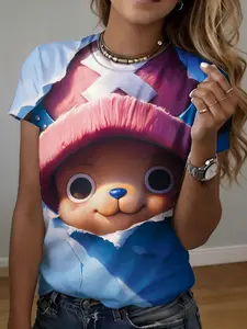 women's short sleeve T-shirt Chopper From One Piece Character Print 3D full-frame printing spring and summer fashion trend exercise women's soccer jersey stripes solid healing vintage plant mom