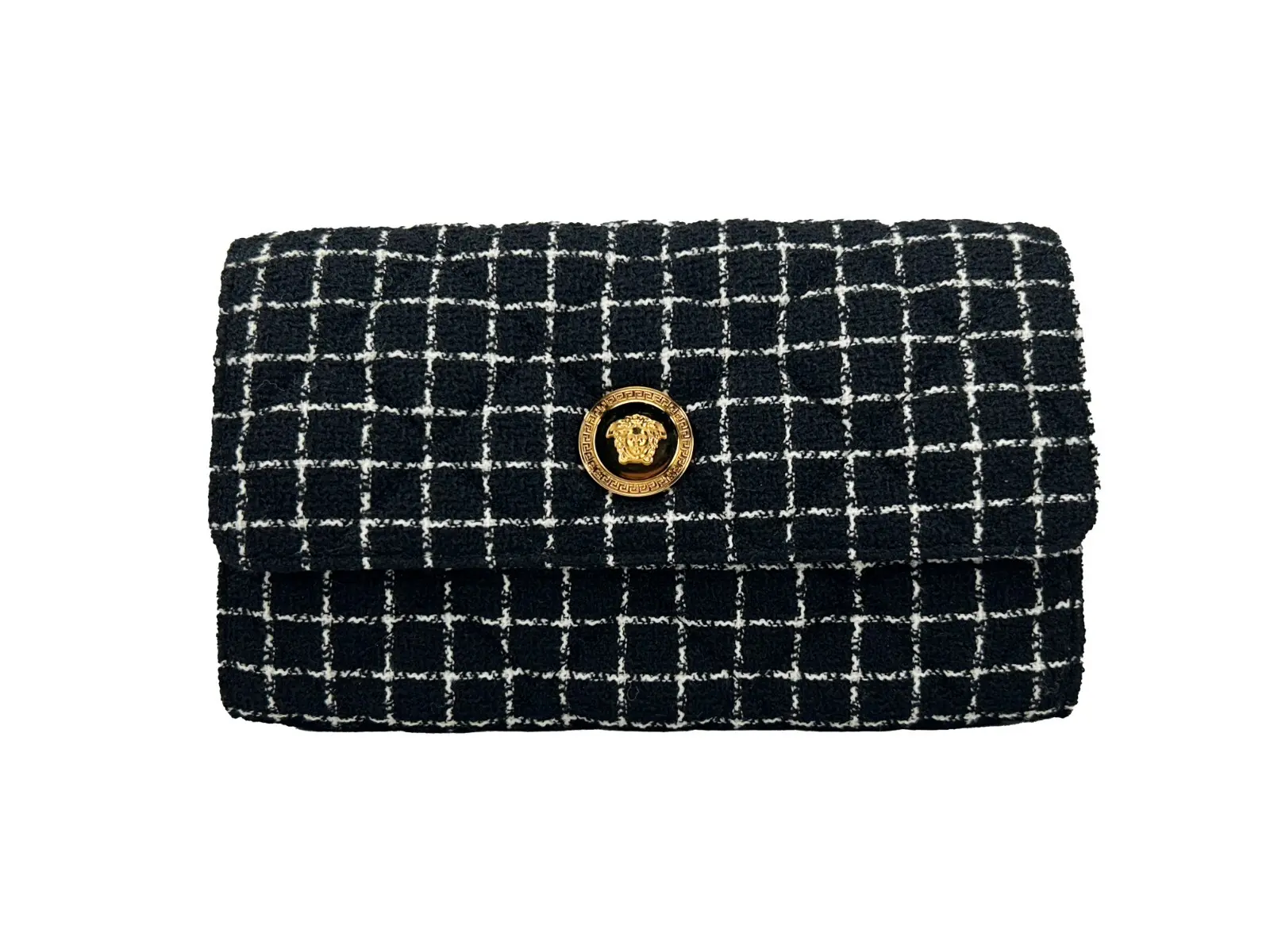 Pre-owned VERSACE Fabric Crossbody bags Wallet On A Chain Black Crossbody Women's Bag