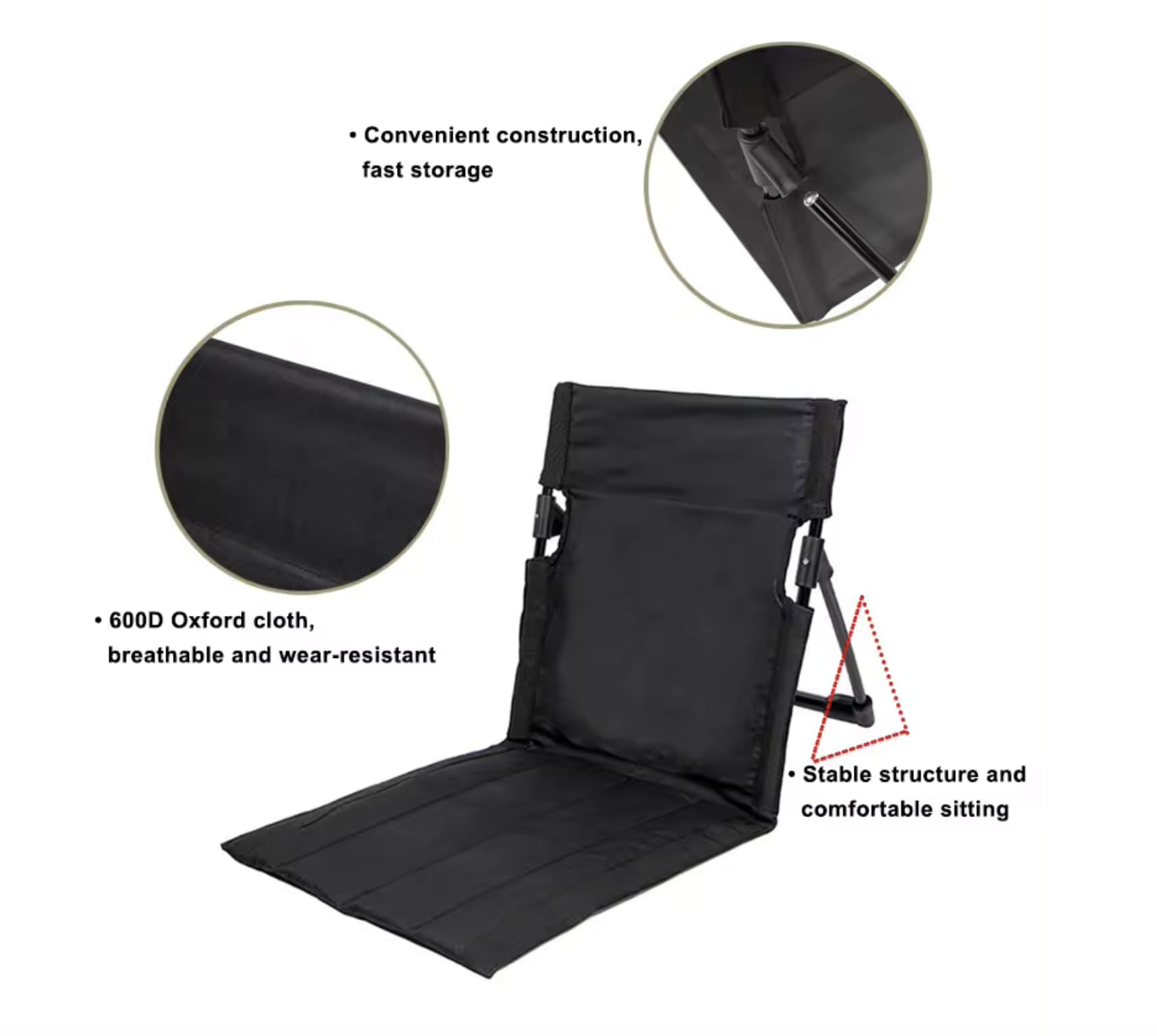 Portable ultra lightweight folding chair made of Oxford cloth Featuring a backrest for stability it is ideal for camping and fishing