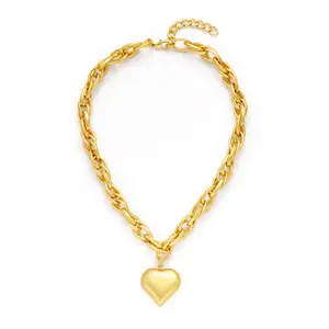 2026 New 18K Gold Plated Matte Finish Geometric Heart-shaped Necklace for Women Simple Versatile Non-fading HeartPendant TikTokShop