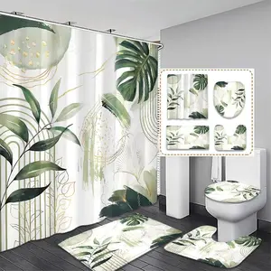Tropical Leaf Print Shower Curtain with Hooks/Only Shower Curtain, Shower Curtain Set, Bathroom Decor Supplies, Bathroom Accessories, Home Decor