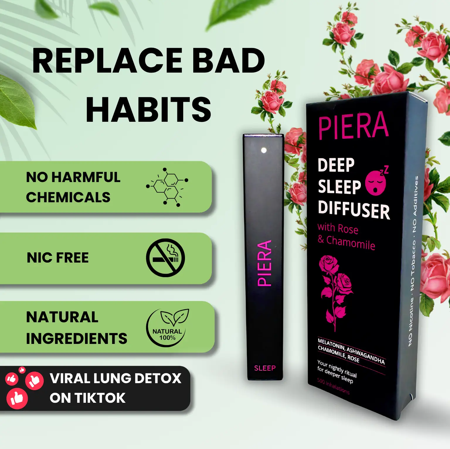 PIERA Pure Herbal Deep Sleep Diffuser with Rose & Chamomile for Body Detoxificat...