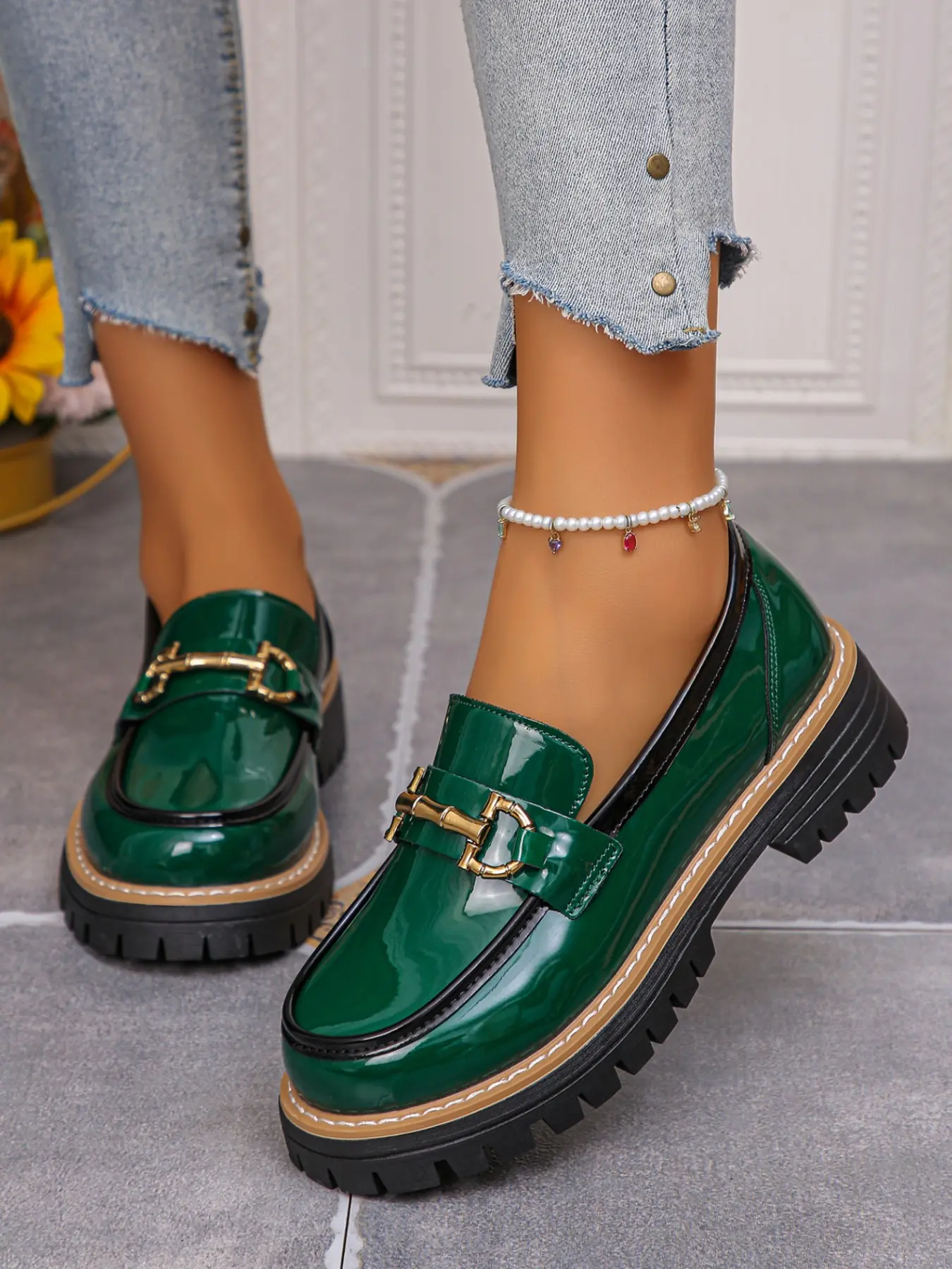 Women's Thick Sole Loafers, Affordable Loafers, Loafers Recommendation, Comfortable Shoes, Wide Round Toe Chain Slippers, Casual Flat Shoes, Modern Style All-Season Footwear