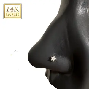 14kt Gold Tiny Star Nose Stud - Handcrafted L-Shape 20 Gauge