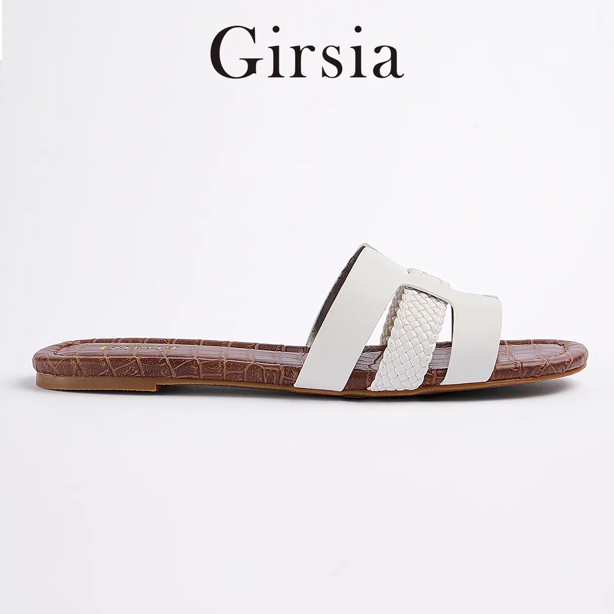 Girsia Women's Flat Sandal Footwear - Hand-Braided H-Strap Slide Slippers, Premium Microfiber Leather with Cushioned Croc Insole for Casual Summer Use