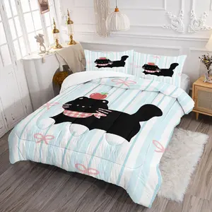 Happy Healing Cat Series Pattern Quilt, Includes 1 Quilt and 1/2 Pillowcases, Soft Comfortable Home Bedding, Perfect for Dorm or Bedroom Decor