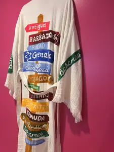 Caribbean  One Size Fit Most Hand Stamped design Kaftan Robe