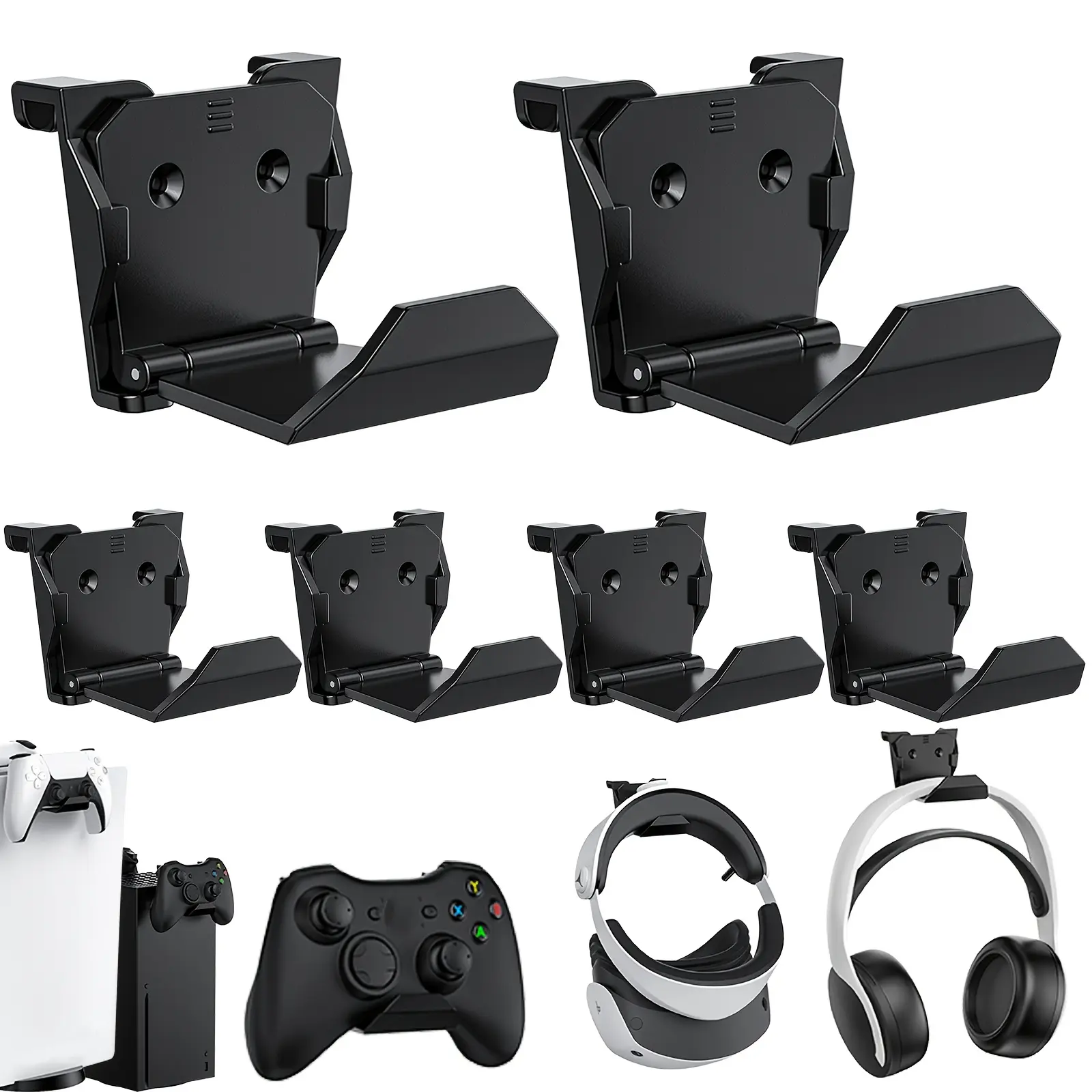 6pcs Game Controller Wall Mount - Universal Gaming Controller Holder for PS5, Xbox, Switch Pro, VR Headset, and Headphones - Strong Adhesive & Screw Installation Options, Space-Saving Organizer for Gamers