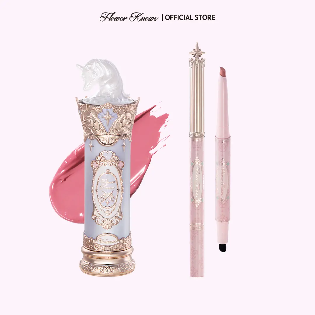 Flower Knows Lip Frame Duo, Long-Lasting 2-in-1 Glazed Lipstick and Lip Liner, Lightweight Moisturizing Cosmetic with a Flawless, Aesthetic Finish