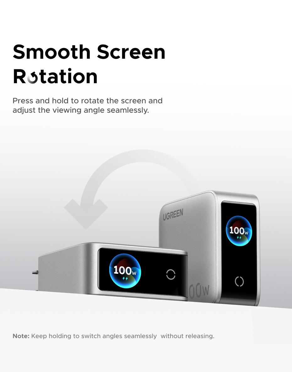 [LIVE ONLY]UGREEN Nexode Pro 100W GaN USB C Charger, 5-Port Fast Type-C Wall Charger Block with Smart Display Compatible with MacBook Pro/Air, iPhone 17/16 Series, Galaxy, iPad Pro, Steam Deck