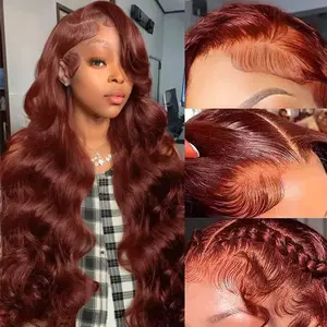 13x6 Body Wave 32 Inch Lace Front Wigs Human Hair Reddish Brown Pre Plucked With Baby Hair  Colored Wigs for Women 180% Density HD Lace Frontal Wigs Human Hair