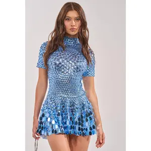 FAR FROM BASIC SEQUIN MINI DRESS IN BLUE