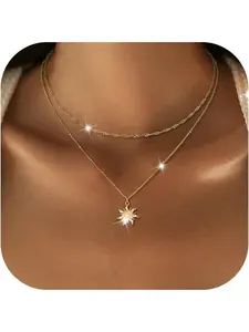 Layered Gold Chain Necklaces for Women Dainty Choker Charm Necklace Stack 14k Gold-Plated Non-Tarnish Statement Pendant Necklace Set