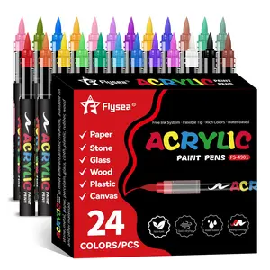 Acrylic Paint Marker Pen, 24/12 Colors Soft Brush Acrylic Paint Markers Pens, Waterproof Acrylic Markers, Drawing Art Supplies for Students School Home