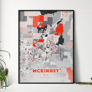 Modern Expressive Art Map Of Mckinney Texas Customizable Poster Print Unique Wall Decor Personalized Gift