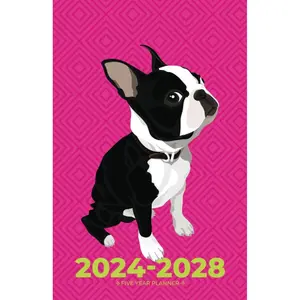 2024-2028 Five Year Monthly Planner | Small | Adorable Boston Terrier on Pink: 60 Month Calendar Book (US Federal Holidays, Moon Phases, Vision Board) 5 Years: January 2024 – December 2028 Paperback – August 26, 2023
