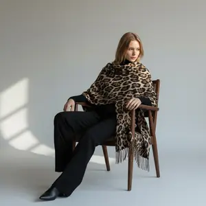 Leopard Print Blanket Scarf for Women Large 71"x28" Ultra Soft Pashmina Shawl & Wrap Winter Oversized Animal Print Scarf with Fringe Luxury Cozy Scarf for Gifts Warm All Season Cape