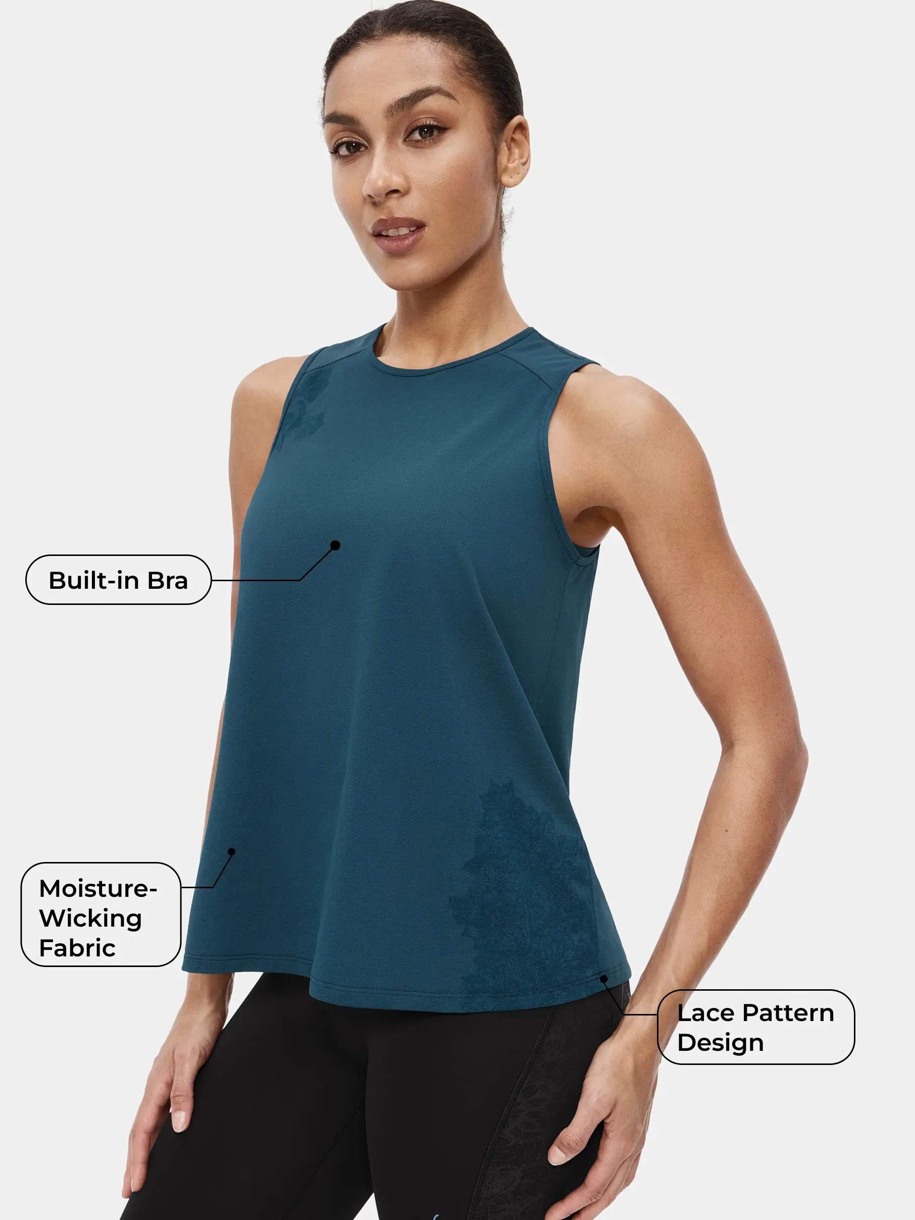 Fanka CalmWave Women's Fitted Tank Top with Built-in Bra, Stretchy Body-Sculpting Athleisure Wear for Gym & Fitness