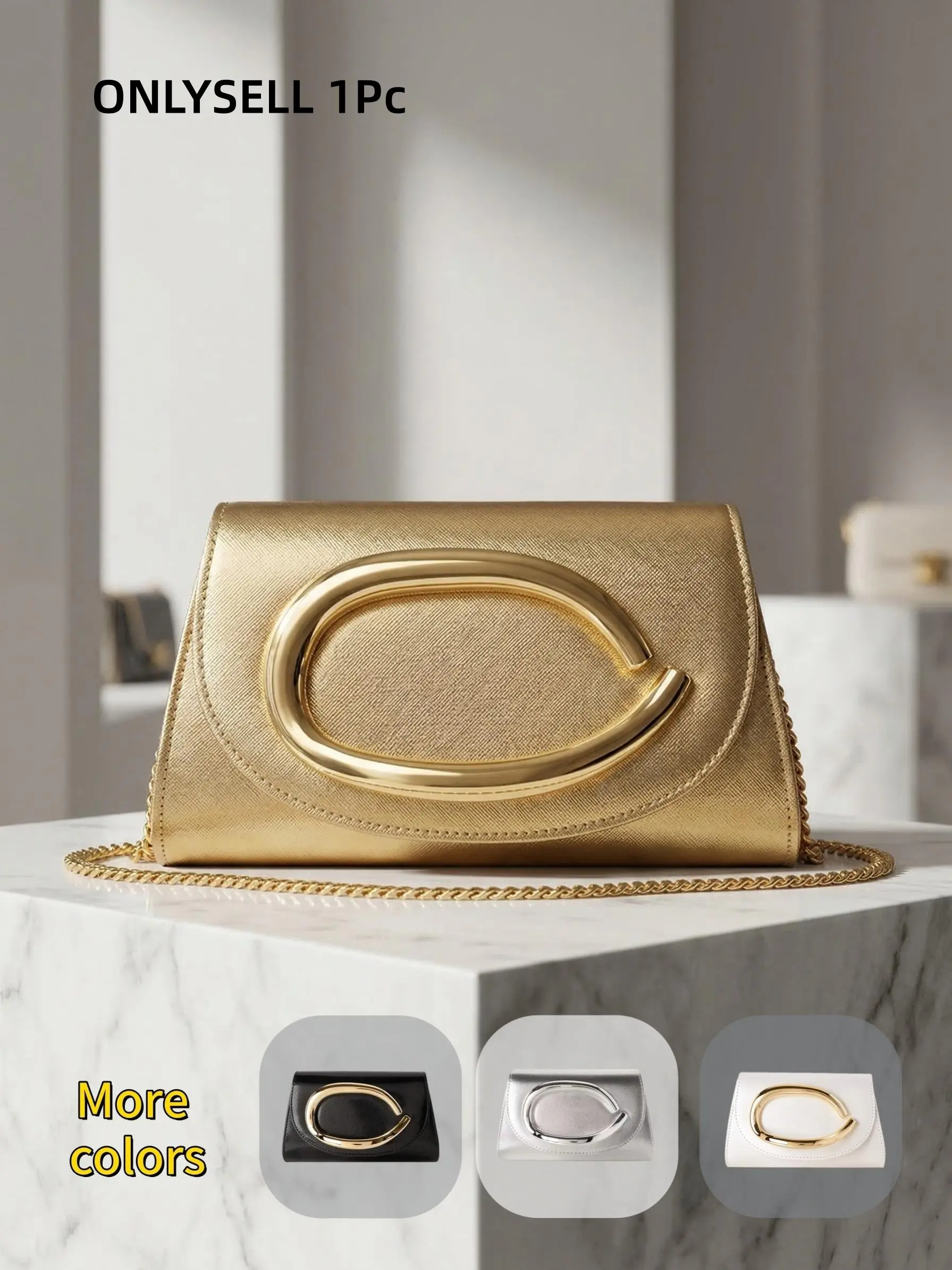 Luxury C Buckle Women's Crossbody Bag, Fashion Gold Chain Shoulder Bag, Evening Clutch, Wedding Party Daily Use, Multiple Colors Available, Elegant Stylish Purse, Chain Purses, Crossbody With Chain, Fashion Bags