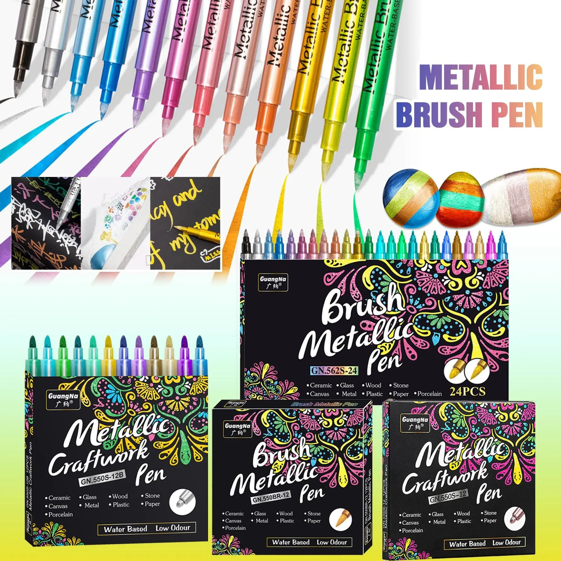 Metallic Acrylic Markers, Two Tip Paint Pens, Dual Tip Markers, Metal Color Signature Pens, Brush Marker Pen, Art Marker Pen, Ideal for Ceramic Glass Plastic, School Office Supplies, Perfect Gift