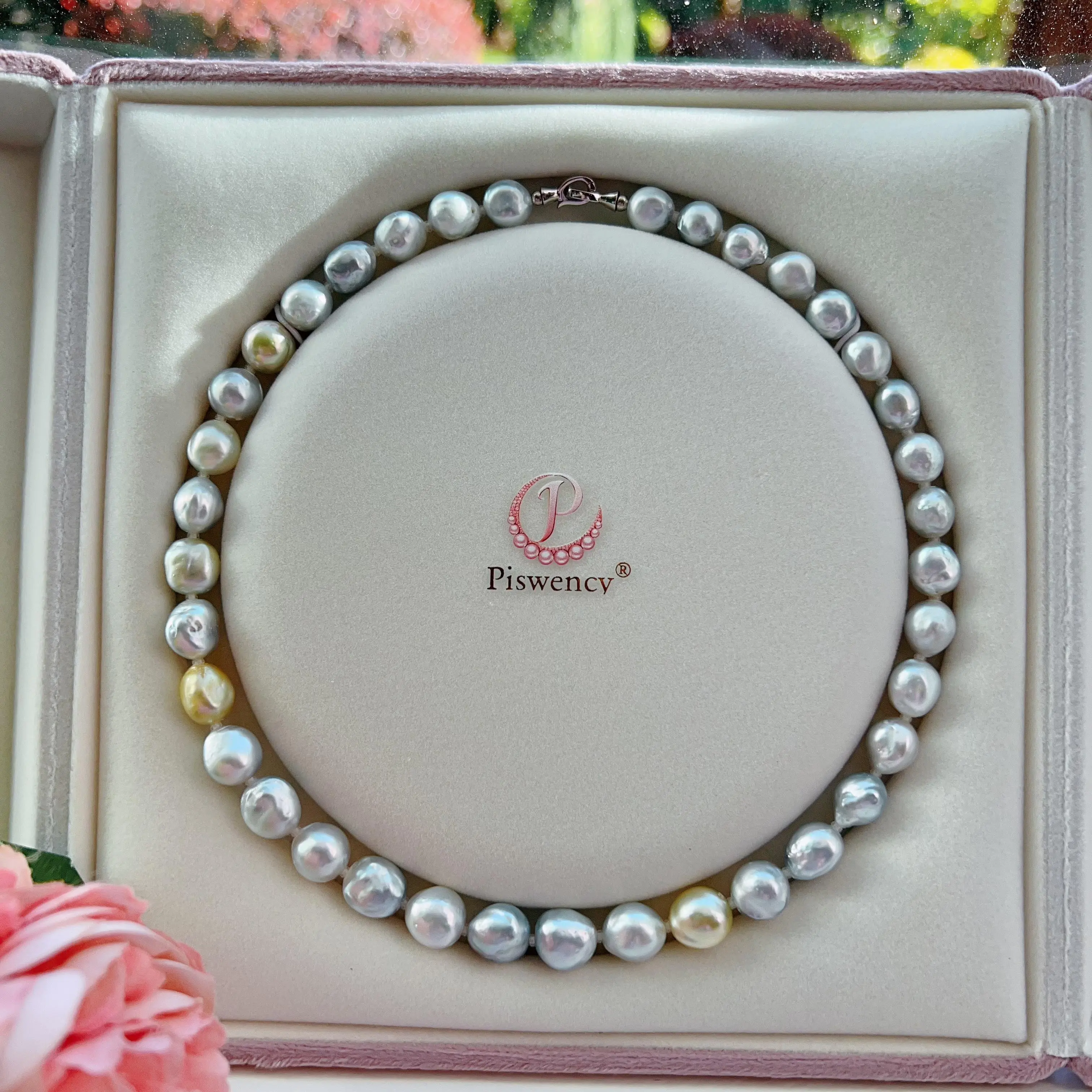 Piswency Guild Certified Genuine South Sea Pearl Necklace, Multicolor Luster Saltwater Baroque Pearl Full Strand Necklace, Gift for Her