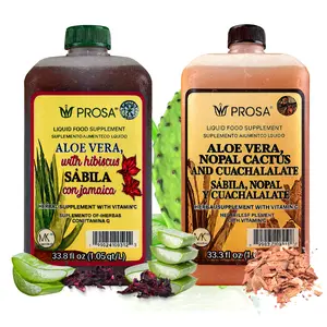 [Two Pack] PROSA Aloe Vera, Nopal Cactus, and Cuachalalate + Aloe & Hibiscus Herbal Supplement – 33.8 fl oz (1.05 qt / 1L) Each – with Vitamin C