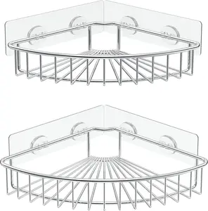 2-Pack Corner Shower Caddy, SUS304 Stainless Steel, Wall Mounted Bathroom Shelf with Adhesive, Storage Organizer for Toilet, Dorm and Kitchen (Silver)