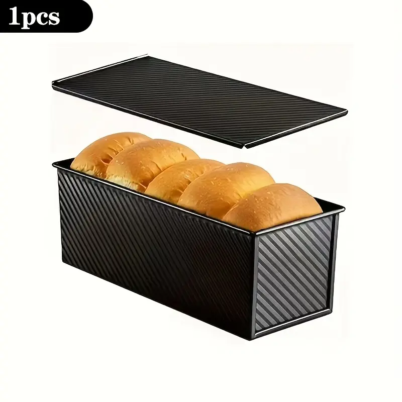 Oversized Pullman Loaf Baking Tin, 12.3"x4.7"x4.3" Black & Gold Sourdough Bread Pan with Lid and Vent Holes for Even Baking, Ideal for Home Sandwich Toast Bread, Essential Kitchen Bakeware Supply