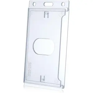 3 Pack Vertical Hard Plastic Badge Holder - Frosted Clear ID Card Protector with Thumb Slot, RFID Compatible for Lanyard, Reel - Heavy Duty ABS for Employees, , School by