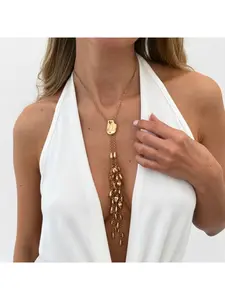 European and American cross-border jewelry, holiday style irregular geometric pendant necklace, long drop-shaped tassel necklace