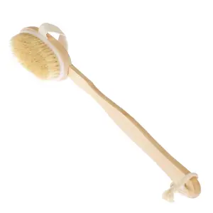 Premium Natural Dry Body Brush with Detachable Long Handle, Exfoliating Back Scrubber for Cellulite & Shower