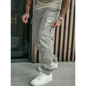 Men's Casual Cargo Pants, Wrinkled Design, Loose Fit Lightweight Sporty Style, Straight Leg Comfortable Daily Wear
