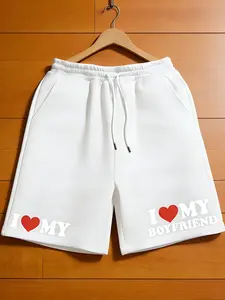Unisex "I Love My Boyfriend/Girlfriend" Graphic Shorts | Loose Fit Quick Dry Breathable Lightweight Stretch Streetwear Style Casual Daily Beach Summer Versatile Fashion Shorts for All Occasions