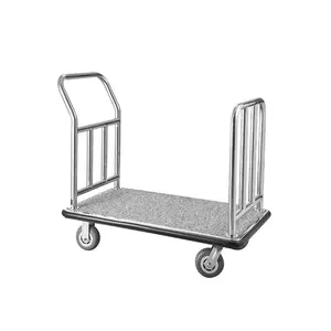 VEVOR Hotel Luggage Cart, 1200 LBS Load Capacity, Brushed Stainless Steel Finish Bellman's Cart, Valet Cart with Grey Carpeted Deck and 8-inch Rubber Wheels, Ideal for Hotels, Condos, Resorts, Silver